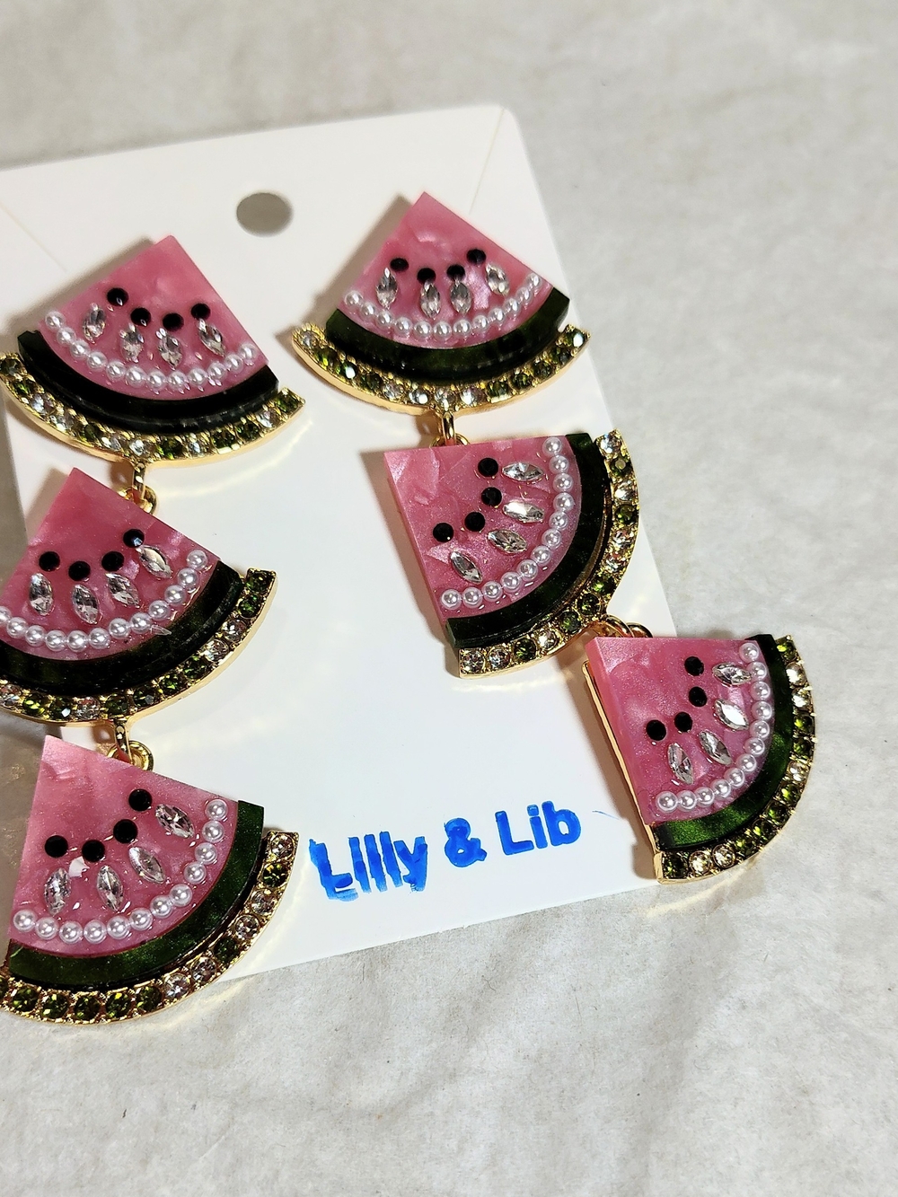 Pink Watermelon Drop Earrings Pierced Nickel Free